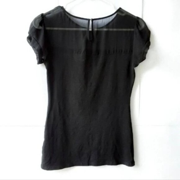 Express Black Mesh Puff Sleeve Blouse - Picture 2 of 4